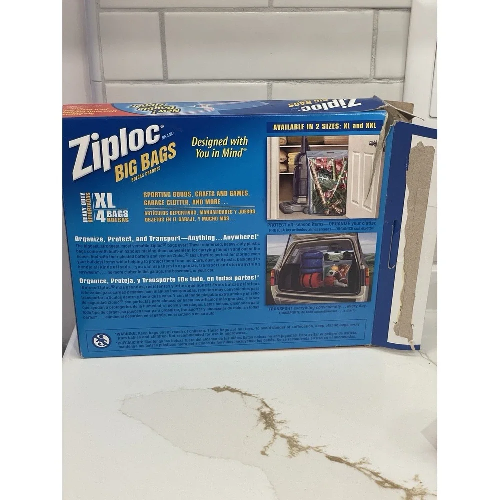 Ziploc Big Bags Heavy Duty Storage XL 2 Bag 10 Gallon Discontinued Open Box READ